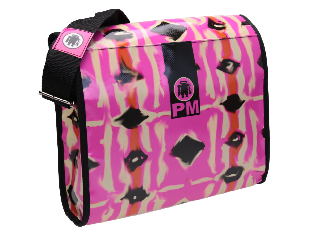 BORSA CROSSBODY ROSA CON STILE AFRO. MODELLO BREAK REALIZZATO CON TELONI DI CAMION. - Pezzi unici Paul Meccanico