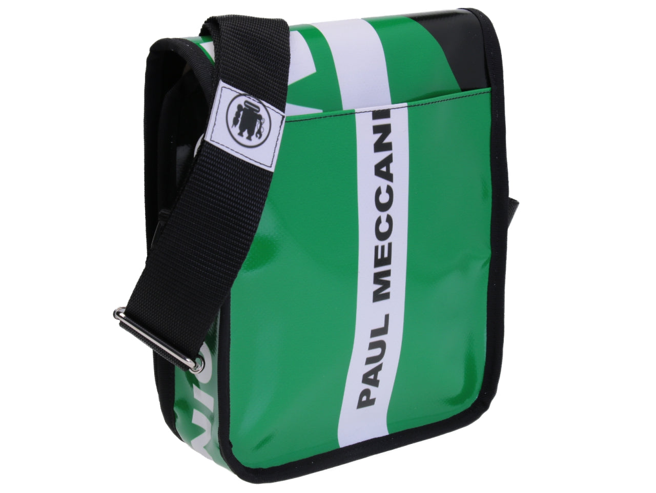 BORSA CROSSBODY NERO FORESTA E VERDE. MODELLO MIPOK REALIZZATO IN TELONE DA CAMION.