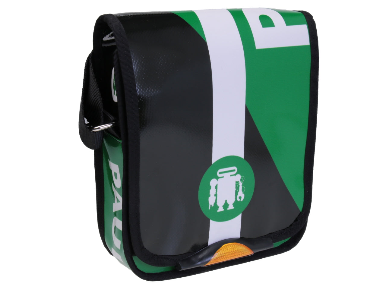 CROSSBODY BAG BLACK FOREST AND GREEN. MODEL MIPOK MADE OF LORRY TARPAULIN.