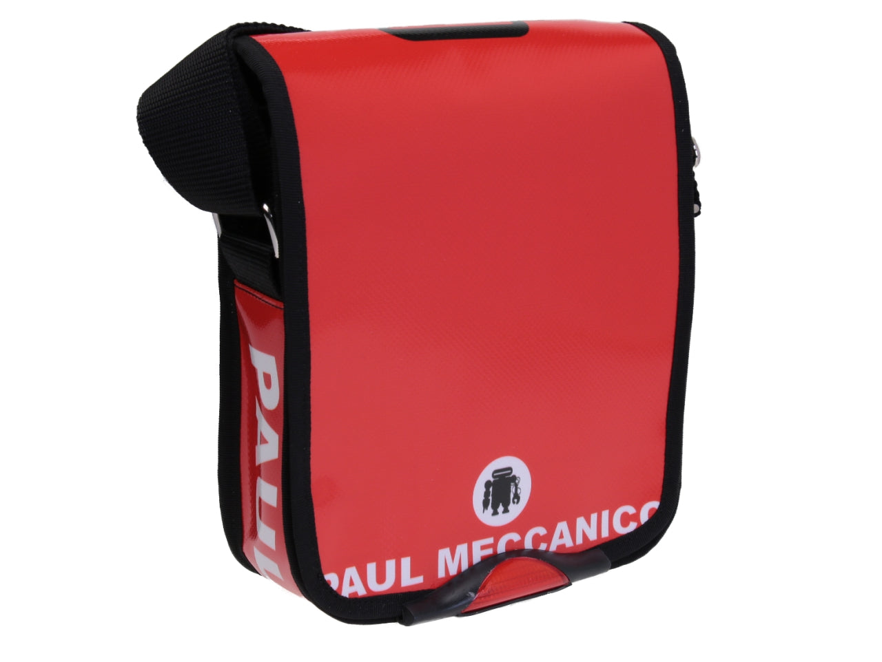 RED CROSSBODY BAG. MODEL MIPOK MADE OF LORRY TARPAULIN.