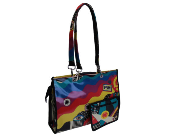 SHOPPER BAG MULTICOLOR WITH ABSTRACT FANTASY. MODEL PEPE MADE OF LORRY TARPAULIN.