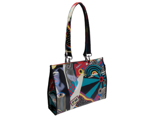 SHOPPER BAG MULTICOLOR WITH ABSTRACT FANTASY. MODEL PEPE MADE OF LORRY TARPAULIN.