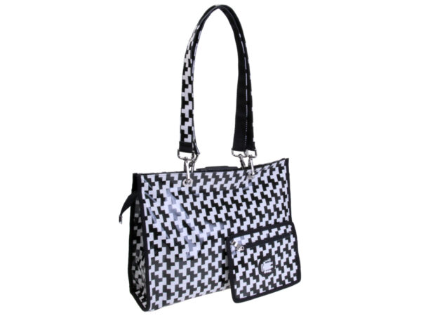 SHOPPER BAG BLACK AND WHITE COLOURS TETRIS FANTASY. MODEL PEPE MADE OF LORRY TARPAULIN.