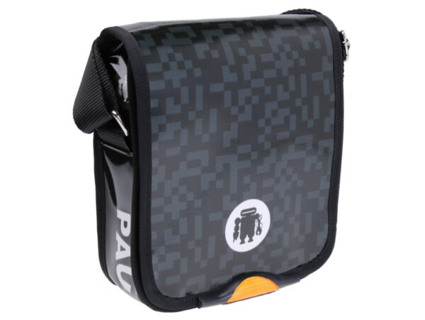 BLACK FOREST CROSSBODY BAG WITH TETRIS FANTASY. MODEL MIPOK MADE OF LORRY TARPAULIN.