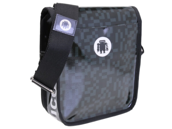 BLACK FOREST CROSSBODY BAG WITH TETRIS FANTASY. MODEL MIPOK MADE OF LORRY TARPAULIN.