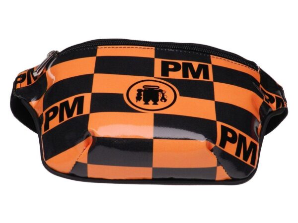 BLACK AND ORANGE WAIST BAG WITH GEOMETRIC FANTASY. MODEL FLEX MADE OF LORRY TARPAULIN. - Limited Edition Paul Meccanico