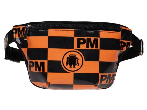BLACK AND ORANGE WAIST BAG WITH GEOMETRIC FANTASY. MODEL FLEX MADE OF LORRY TARPAULIN. - Limited Edition Paul Meccanico