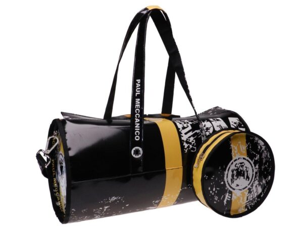 BLACK AND WHITE SPORT BAG GRAFFITI FANTASY. ROLLING MODEL MADE OF LORRY TARPAULIN. - Unique Pieces Paul Meccanico