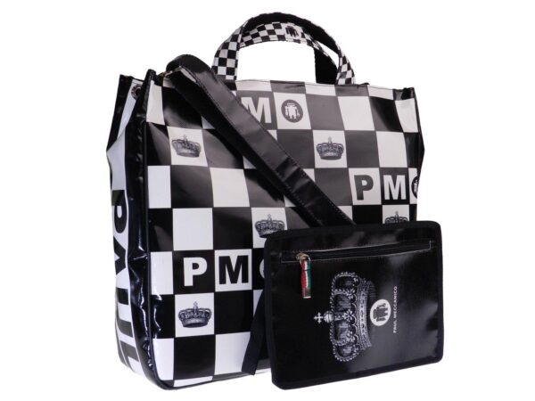BLACK AND WHITE TOTE BAG MADE OF LORRY TARPAULIN. AIRSTONE MODEL WITH REGAL FANTASY. - Unique Pieces Paul Meccanico