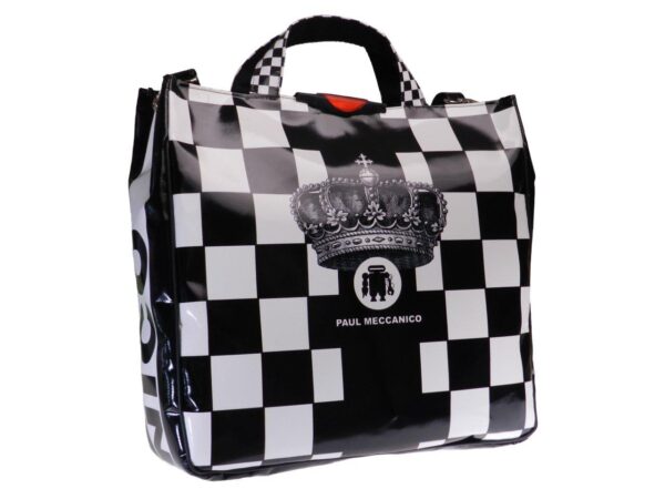 BLACK AND WHITE TOTE BAG MADE OF LORRY TARPAULIN. AIRSTONE MODEL WITH REGAL FANTASY. - Unique Pieces Paul Meccanico