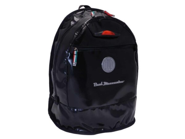 BLACK BACKPACK WITH METALLIC LOGO PAUL MECCANICO. SUPER MODEL MADE OF LORRY TARPAULIN. - Limited Edition Paul Meccanico