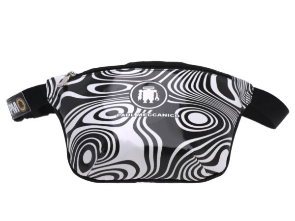 BLACK WAIST BAG WITH OPTICAL FANTASY. MODEL FLEX MADE OF LORRY TARPAULIN. - Limited Edition Paul Meccanico