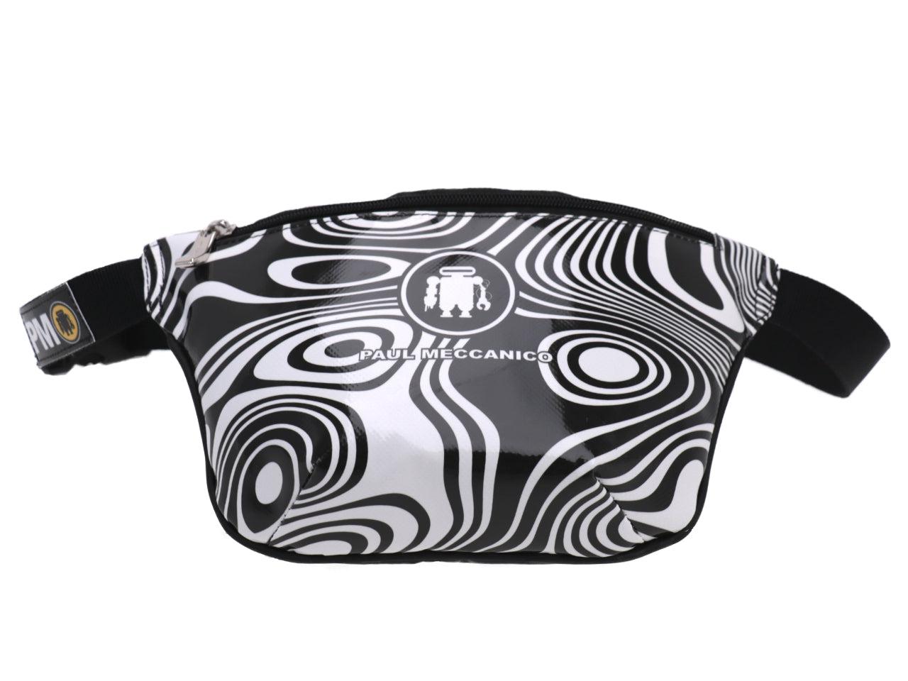 MARSUPIO NERO CON FANTASIA OPTICAL. MODELLO FLEX REALIZZATO CON TELONI DI CAMION. - Edizione limitata Paul Meccanico