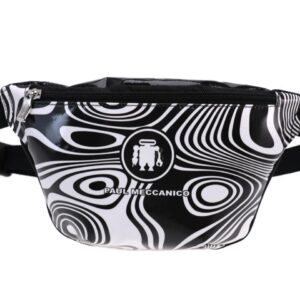 BLACK WAIST BAG WITH OPTICAL FANTASY. MODEL FLEX MADE OF LORRY TARPAULIN. - Limited Edition Paul Meccanico