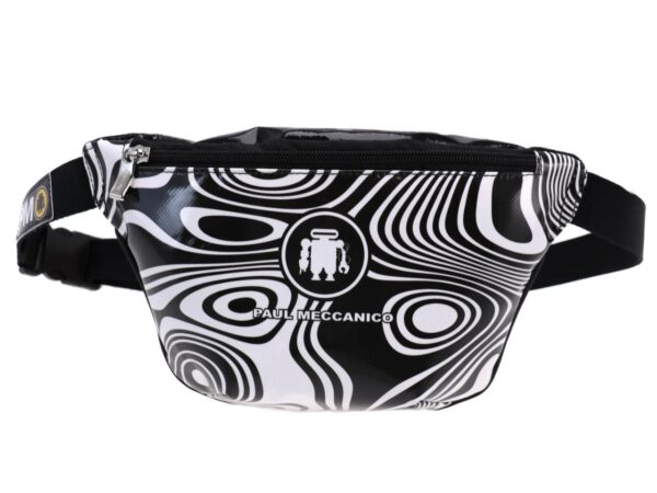BLACK WAIST BAG WITH OPTICAL FANTASY. MODEL FLEX MADE OF LORRY TARPAULIN. - Limited Edition Paul Meccanico