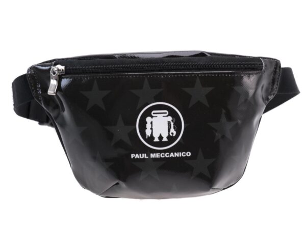 BLACK WAIST BAG WITH GREY STARS. MODEL FLEX MADE OF LORRY TARPAULIN. - Limited Edition Paul Meccanico