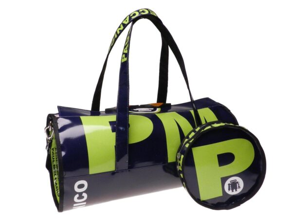 BLUE AND GREEN GYM BAG. ROLLING MODEL MADE OF LORRY TARPAULIN. - Unique Pieces Paul Meccanico