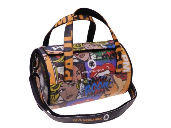 BOSTON BAG PAUL MECCANICO MADE OF HAMMERED FAUX LEATHER. MINI MODEL CARTOON FANTASY. - Unique Pieces Paul Meccanico