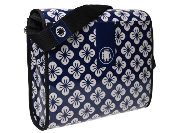 CROSSBODY BAG BLUE AND WHITE FLORAL FANTASY. MODEL BREAK MADE OF LORRY TARPAULIN. - Unique Pieces Paul Meccanico