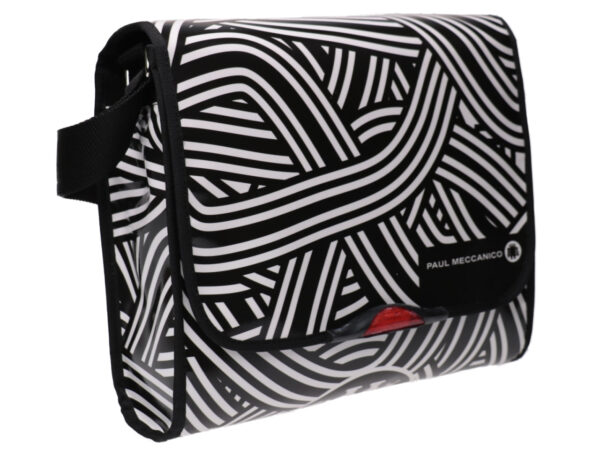 CROSSBODY BAG BLACK AND WHITE COLOURS WOWEN PATTERN. MODEL BREAK MADE OF LORRY TARPAULIN. - Unique Pieces Paul Meccanico