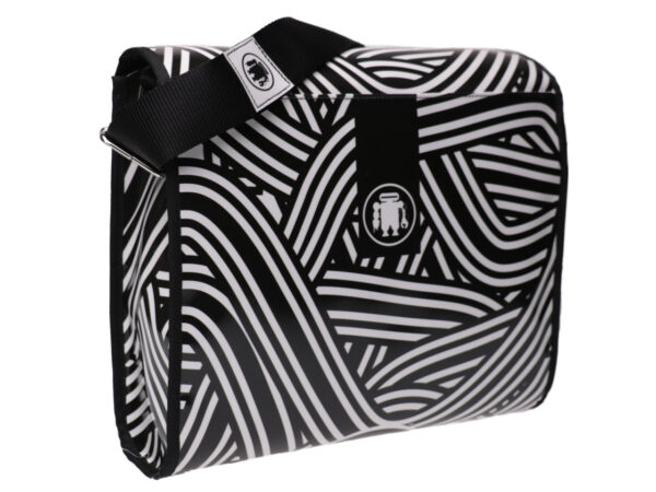 CROSSBODY BAG BLACK AND WHITE COLOURS WOWEN PATTERN. MODEL BREAK MADE OF LORRY TARPAULIN. - Unique Pieces Paul Meccanico