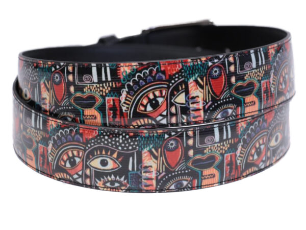 BLACK MEN'S BELT WITH ETHNIC FANTASY MADE OF LORRY TARPAULIN. - Unique Pieces Paul Meccanico
