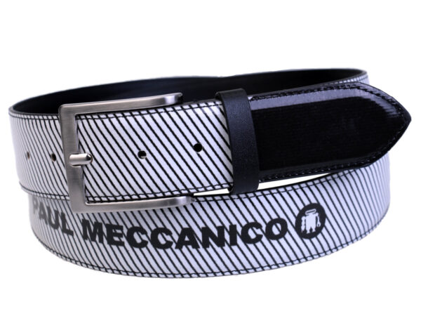BLACK AND WHITE MEN'S BELT MADE OF LORRY TARPAULIN. - Unique Pieces Paul Meccanico