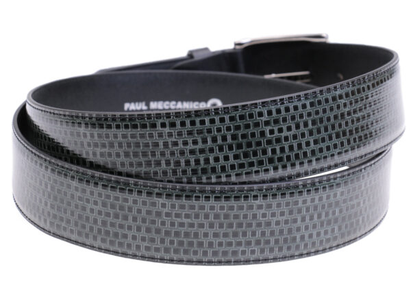 BLACK AND GREY MEN'S BELT WITH GEOMETRIC FANTASY MADE OF LORRY TARPAULIN. - Unique Pieces Paul Meccanico