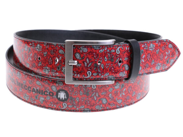 RED MEN'S BELT WITH PAISLEY FANTASY MADE OF LORRY TARPAULIN. - Unique Pieces Paul Meccanico