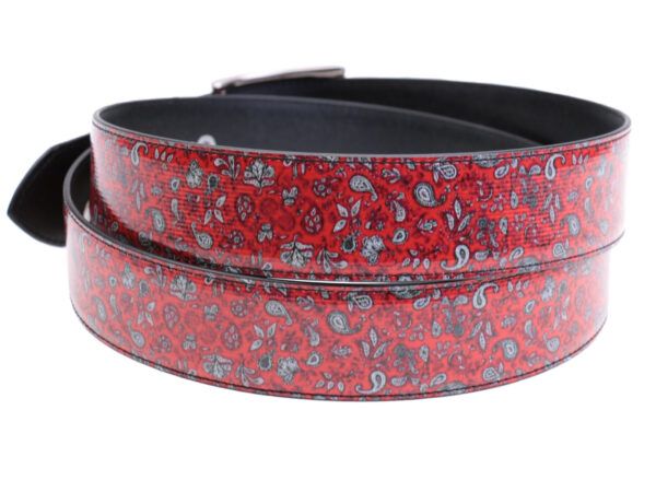 RED MEN'S BELT WITH PAISLEY FANTASY MADE OF LORRY TARPAULIN. - Unique Pieces Paul Meccanico