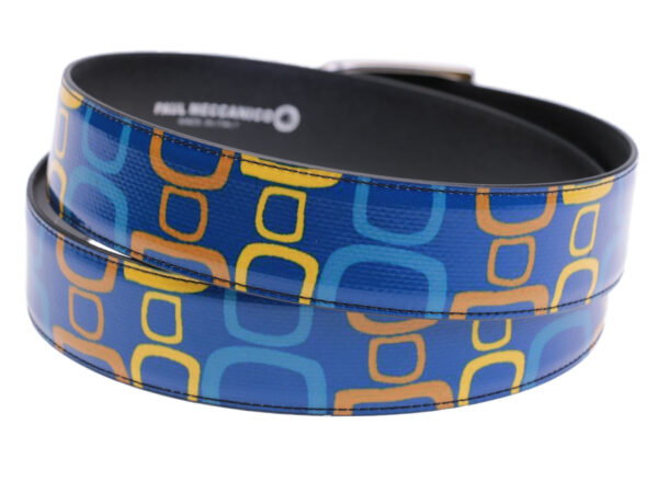 BLU MEN'S BELT WITH MAJOLICA FANTASY MADE OF LORRY TARPAULIN. - Unique Pieces Paul Meccanico