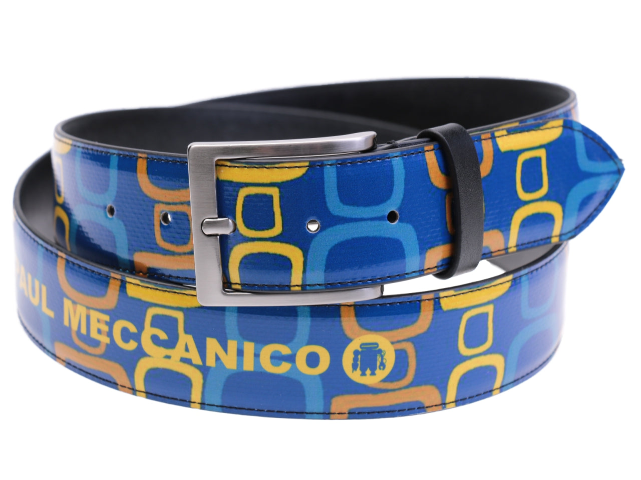BLU MEN'S BELT WITH MAJOLICA FANTASY MADE OF LORRY TARPAULIN. - Unique Pieces Paul Meccanico