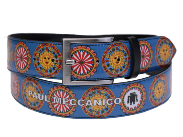 MEN'S BELT LIGHT BLUE SICILIAN STYLE MADE OF LORRY TARPAULIN. - Unique Pieces Paul Meccanico