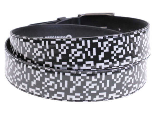 BLACK AND WHITE MEN'S BELT WITH TETRIS FANTASY MADE OF LORRY TARPAULIN. - Unique Pieces Paul Meccanico