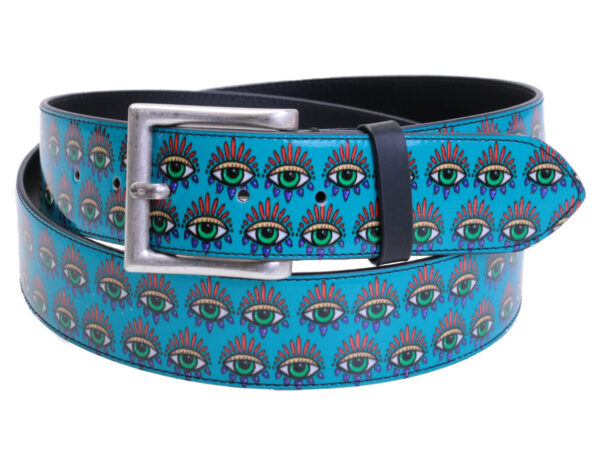 LIGHT BLUE MEN'S BELT "EYES" MADE OF LORRY TARPAULIN. - Unique Pieces Paul Meccanico