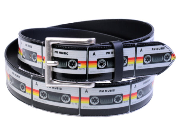 MEN'S BELT "MUSIC CASSETTES" MADE OF LORRY TARPAULIN. - Unique Pieces Paul Meccanico