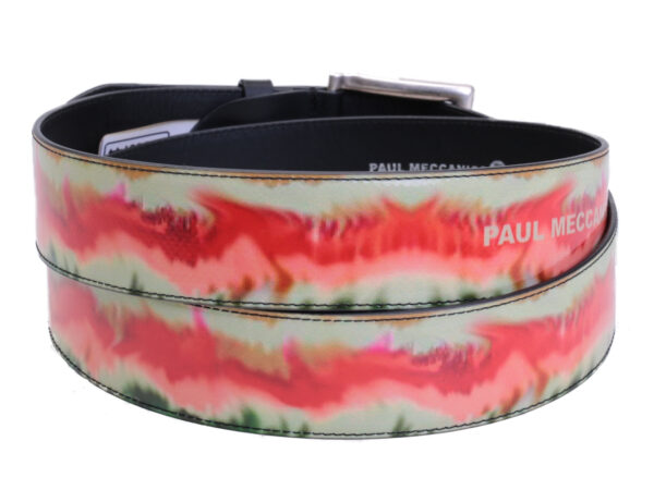 BEIGE AND SALMON MEN'S BELT WITH CAMOUFLAGE FANTASY MADE OF LORRY TARPAULIN. - Unique Pieces Paul Meccanico