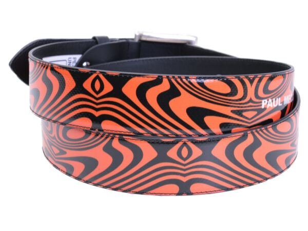 ORANGE AND BLACK MEN'S BELT WITH OPTICAL FANTASY MADE OF LORRY TARPAULIN. - Unique Pieces Paul Meccanico