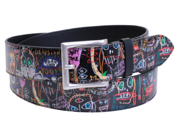 ...BLACK MEN'S BELT WITH MURALES FANTASY MADE OF LORRY TARPAULIN. - Unique Pieces Paul Meccanico