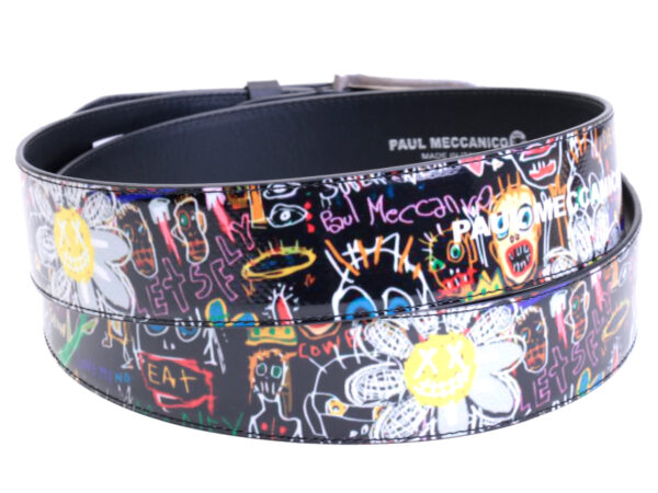 ...BLACK MEN'S BELT WITH MURALES FANTASY MADE OF LORRY TARPAULIN. - Unique Pieces Paul Meccanico