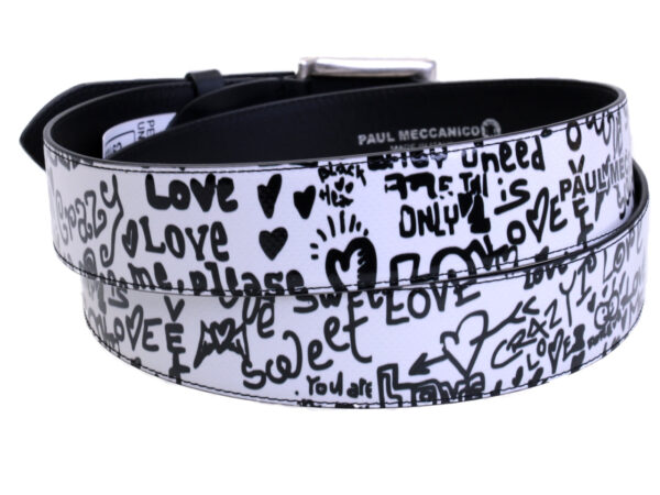 WHITE MEN'S BELT "CRAZY LOVE" MADE OF LORRY TARPAULIN. - Unique Pieces Paul Meccanico