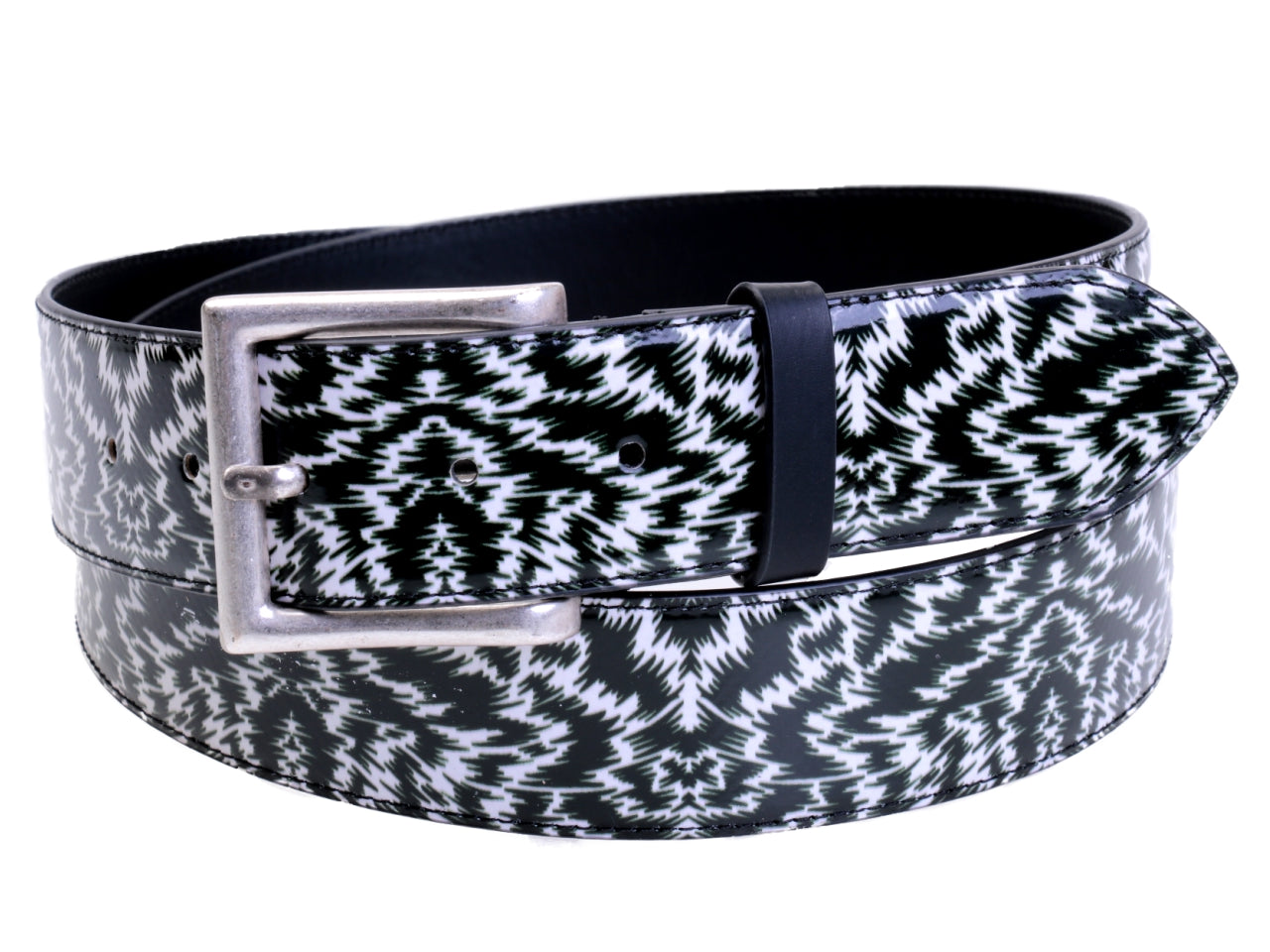 ...BLACK AND WHITE MEN'S BELT WITH ANIMALIER FANTASY MADE OF LORRY TARPAULIN. - Unique Pieces Paul Meccanico
