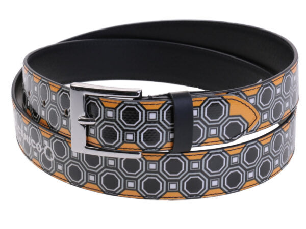 WOMEN'S BELT BLACK, WHITE AND ORANGE MADE OF LORRY TARPAULIN.