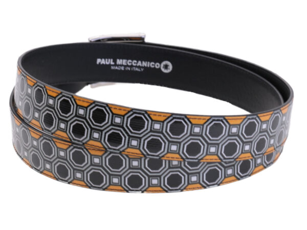 WOMEN'S BELT BLACK, WHITE AND ORANGE MADE OF LORRY TARPAULIN.