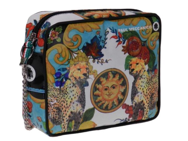 CLUTCH WITH PRINTED STYLE FOULARD. PARK MODEL MADE OF LORRY TARPAULIN. - Limited Edition Paul Meccanico