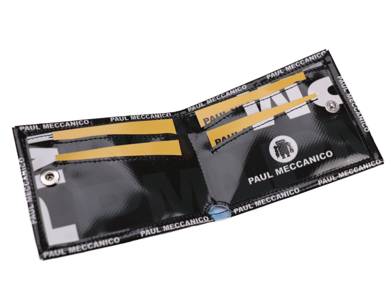 PORTAFOGLIO DA UOMO IN BIANCO E NERO A FANTASIA GEOMETRICA. MODELLO CRIK REALIZZATO CON TELONI DI CAMION. - Edizione limitata Paul Meccanico