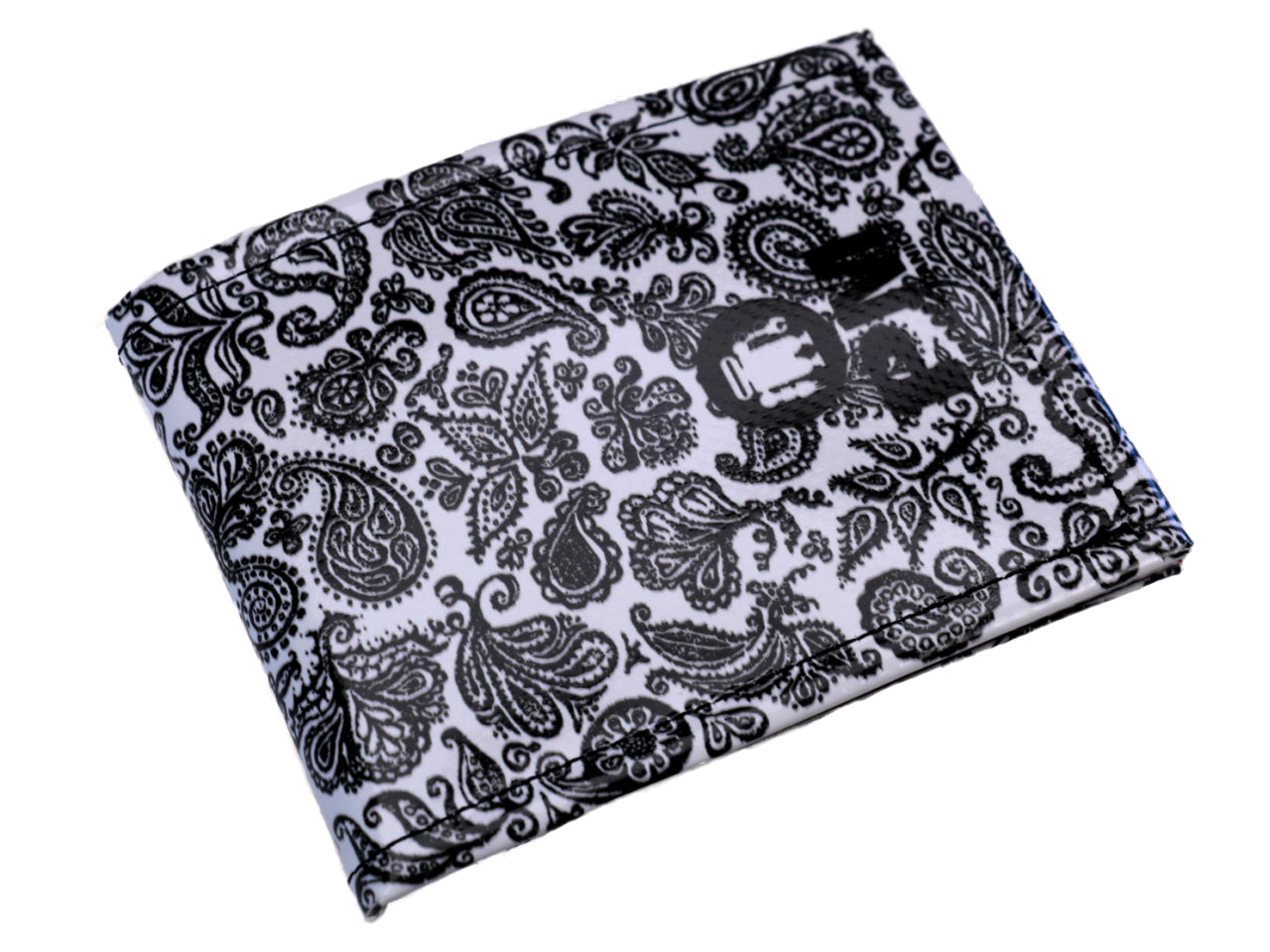 MEN'S WALLET BLACK AND WHITE WITH PAISLEY FANTASY. MODEL CRIK MADE OF LORRY TARPAULIN. - Limited Edition Paul Meccanico