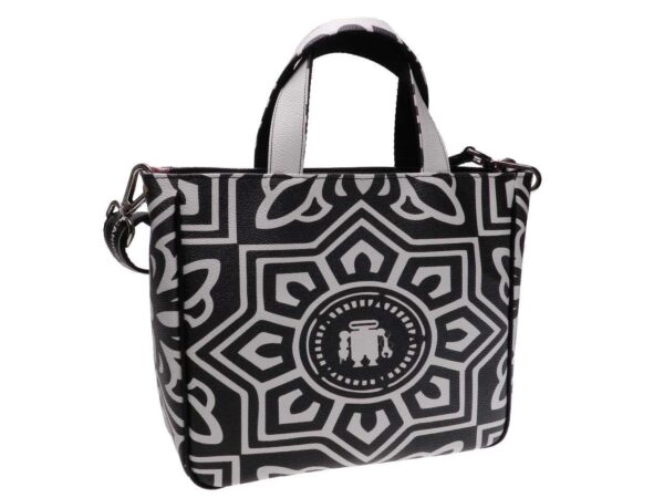 ETHNIC-CHIC BLACK AND WHITE TOTE BAG. GLAM MODEL MADE OF HAMMERED FAUX LEATHER. - Unique Pieces Paul Meccanico
