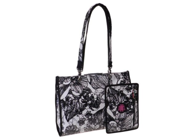 FLORAL SHOPPER BAG BLACK AND WHITE. PEPE MODEL MADE OF LORRY TARPAULIN. - Unique Pieces Paul Meccanico