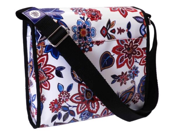 FLORAL SHOULDER BAG MADE OF LORRY TARPAULIN. BREAK MODEL WHITE COLOR. - Unique Pieces Paul Meccanico